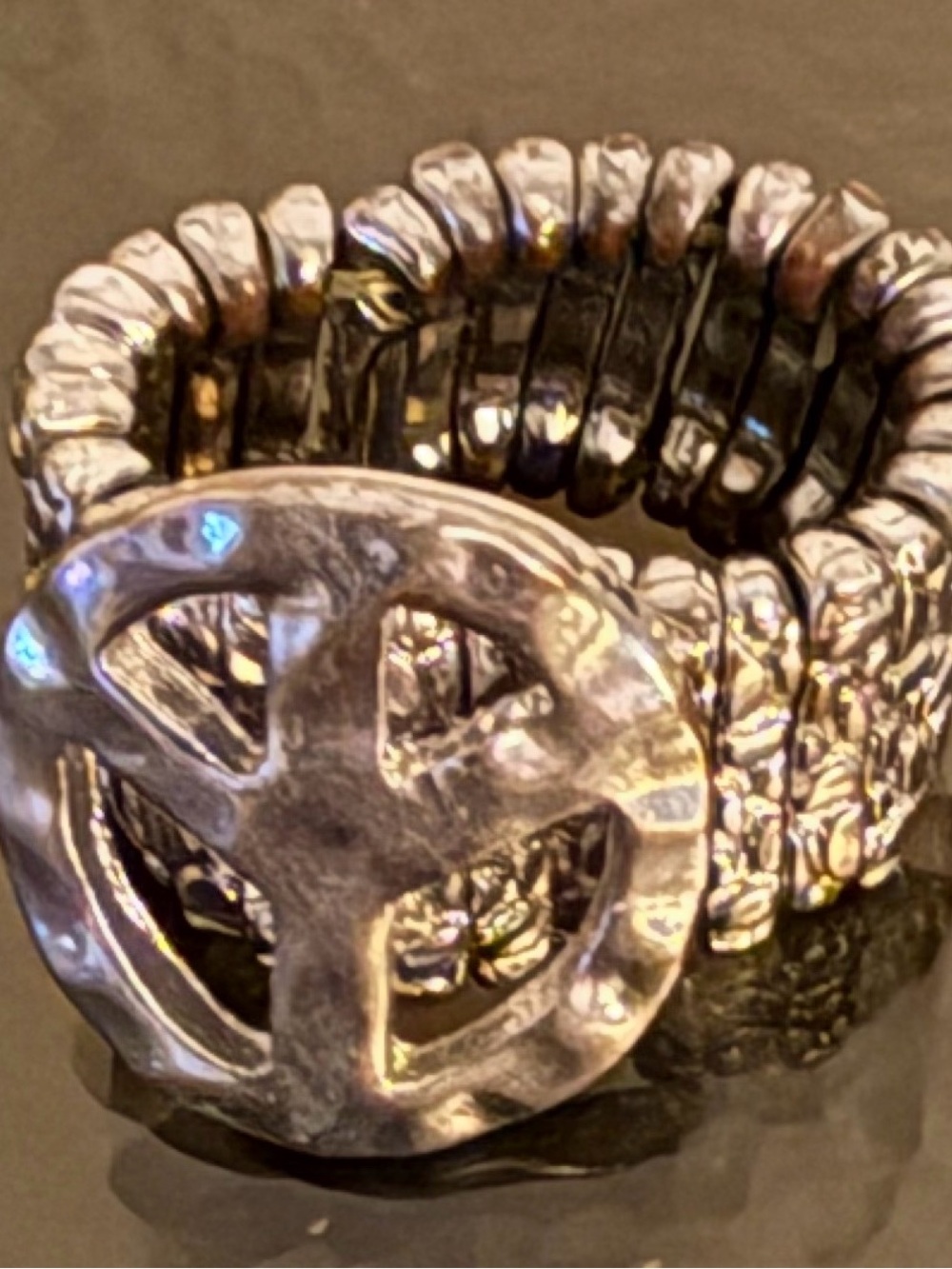 Silver-Tone Stretch Ring with Nautical Wheel Accent